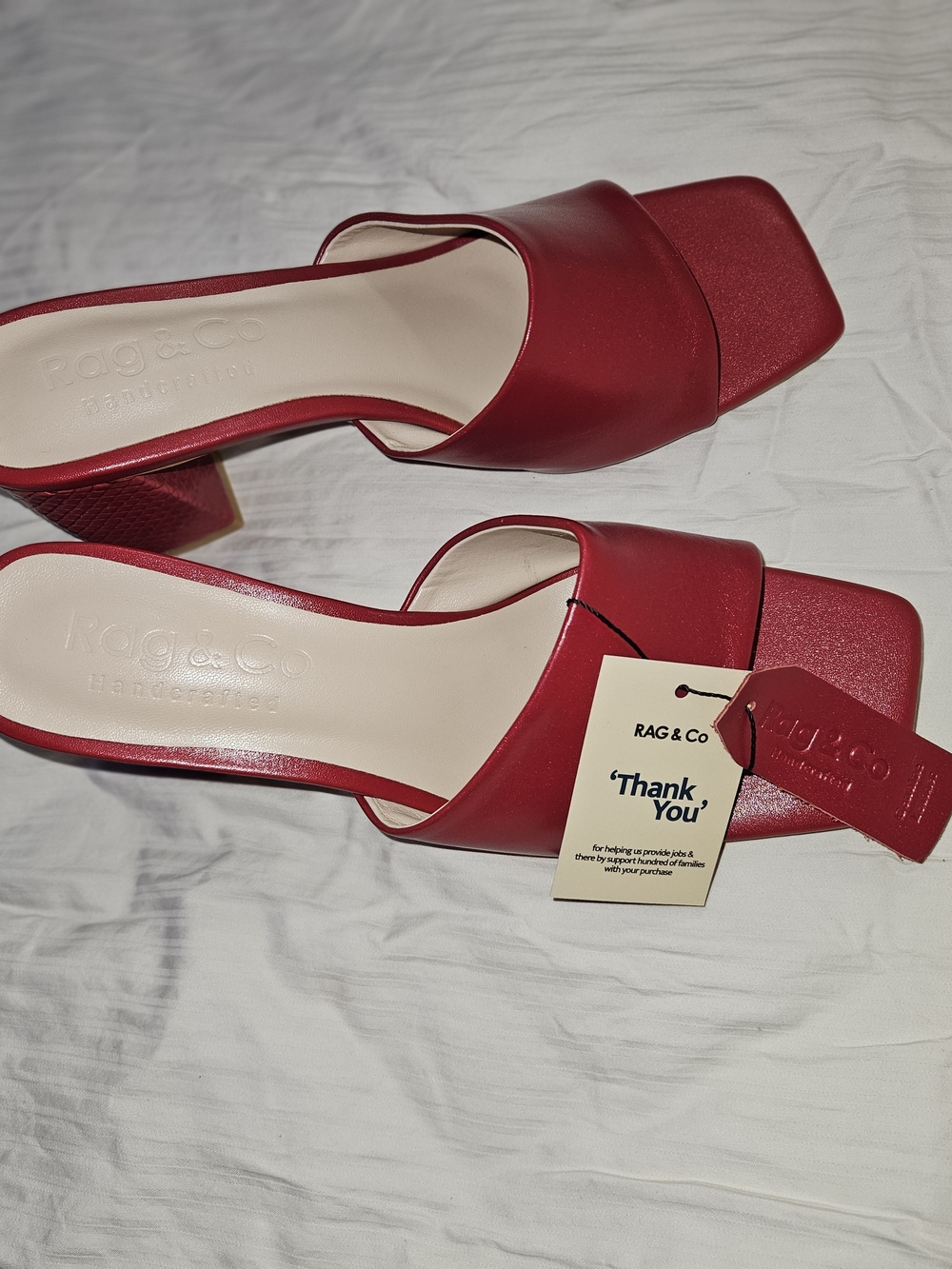 Rag & Co Red Slide Mules with Block Heel